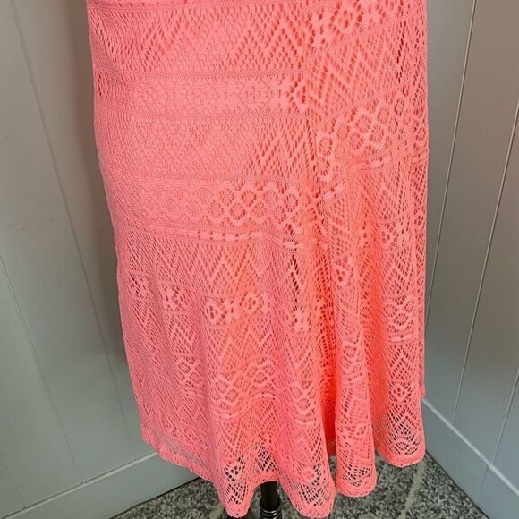 No Comment Womens Size Medium Skaters Mini Dress Coral Lace Overlay Lined - Picture 8 of 16